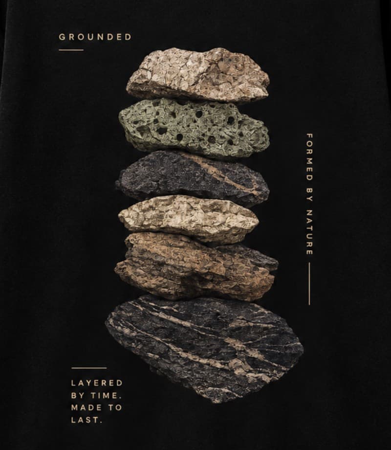 Close-up of the stacked-stone artwork on Layers of Earth